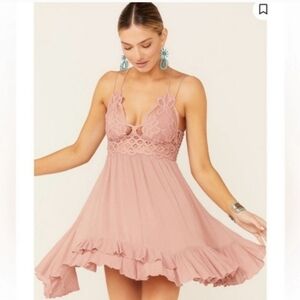 Free People Adella Mini Dress XS Lace Layered Bohemian Boho Beachy Rose